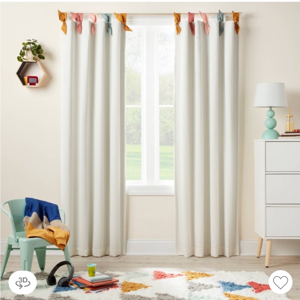 Pillowfort Cream Curtains with Colorful Ties - Picture 3 of 3